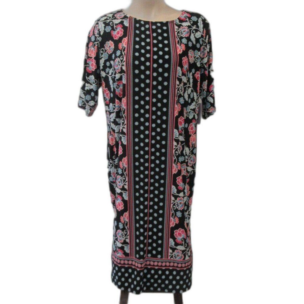 ROZ‎ & ALI Floral Shift Dress Womens Sz XL Stretch Liquid Slinky Jersey Knit NWT